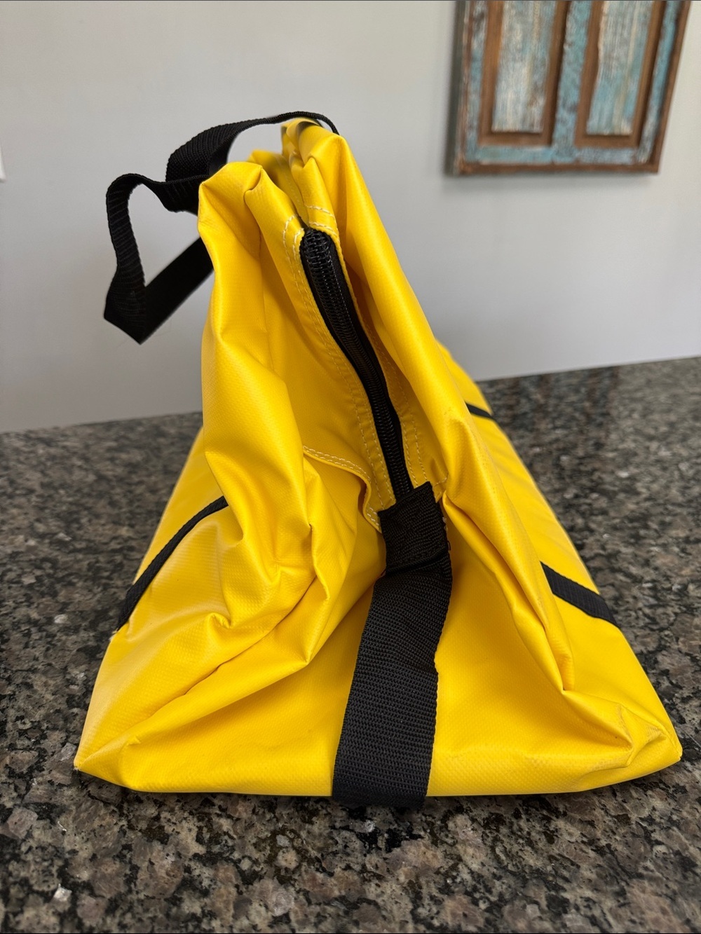 Waterproof heavy duty vinyl Bright Yellow Tote Bag with Black Straps NEW - Picture 2 of 8